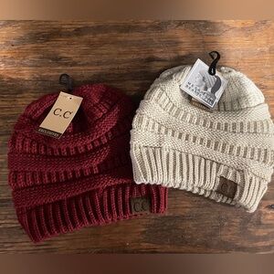 C.C Cozy Knit Beanies in Burgundy and Ivory